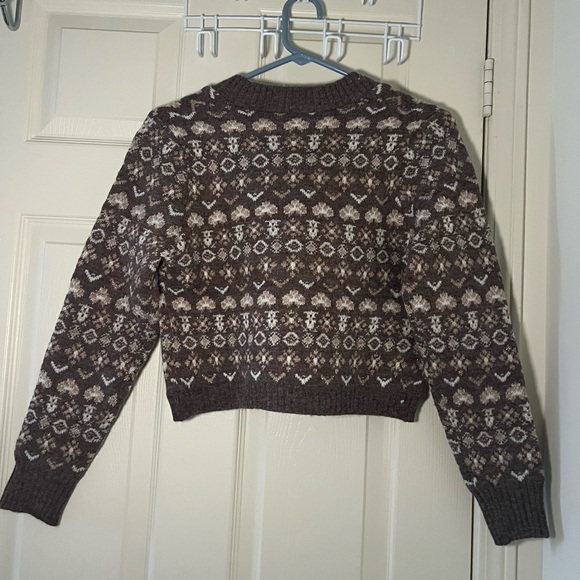Cropped taupe brown Fair isle button up sweetheart neckline cardigan-size M-NWT - Picture 7 of 13